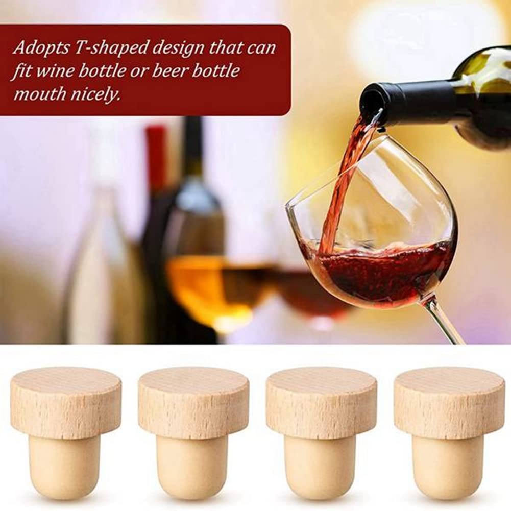 50 Tappi Per Bottiglie In Legno A Forma Di T | Tappi Di Sughero Riutilizzabili Con Manico In Legno E Gomma | Per Vino, Birra E Bottiglie Standard 375-750ml - 5