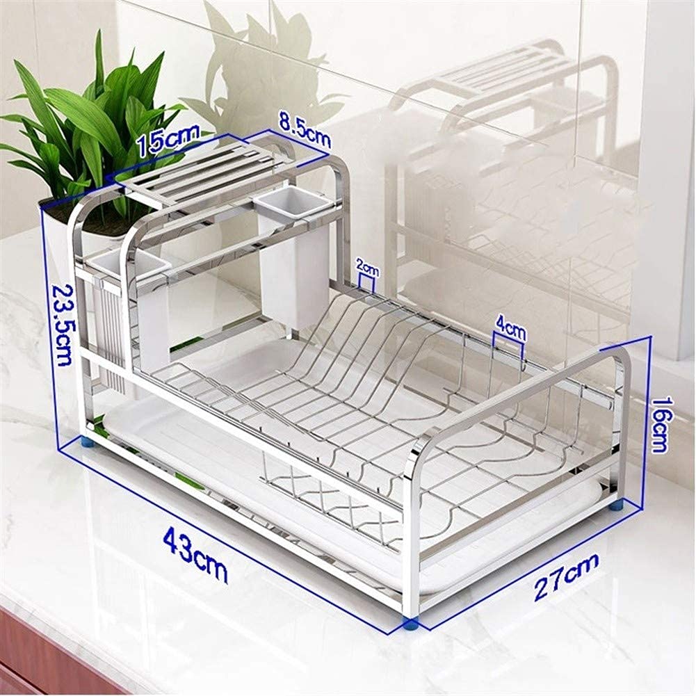 Rejilla para Platos, escurridor de Platos, Rejilla para secar Platos, escurridor de Platos para encimera de Cocina Rejilla para Platos de Acero Inoxidable con Bandeja de Drenaje de