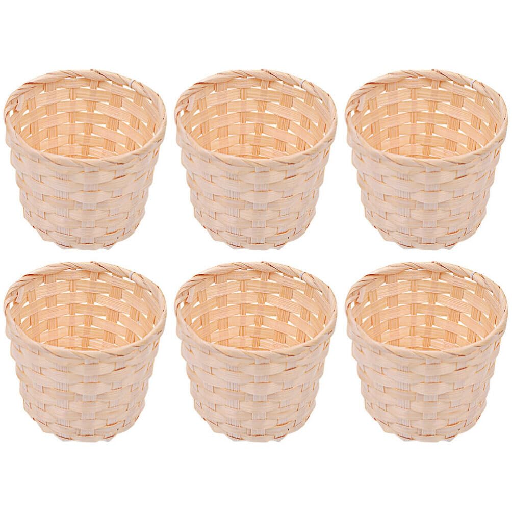 6pcs Bamboo Basket Flower Rattan Basket Party Favor Baskets Containers with Lids Mini Wicker Basket Seagrass Planter Basket Wicker Woven Flower Pot Hand Decor Laundry Basket Wooden
