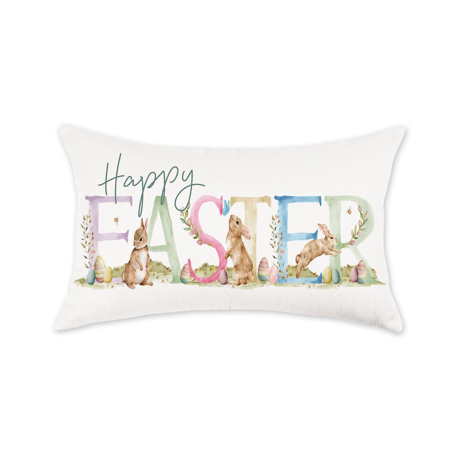 TAJWE Happy Easter Pillow Cover 12x20 Inch Bunny Pillowcase Farmhouse Spring Cushion Case for Sofa Couch Home Decoration