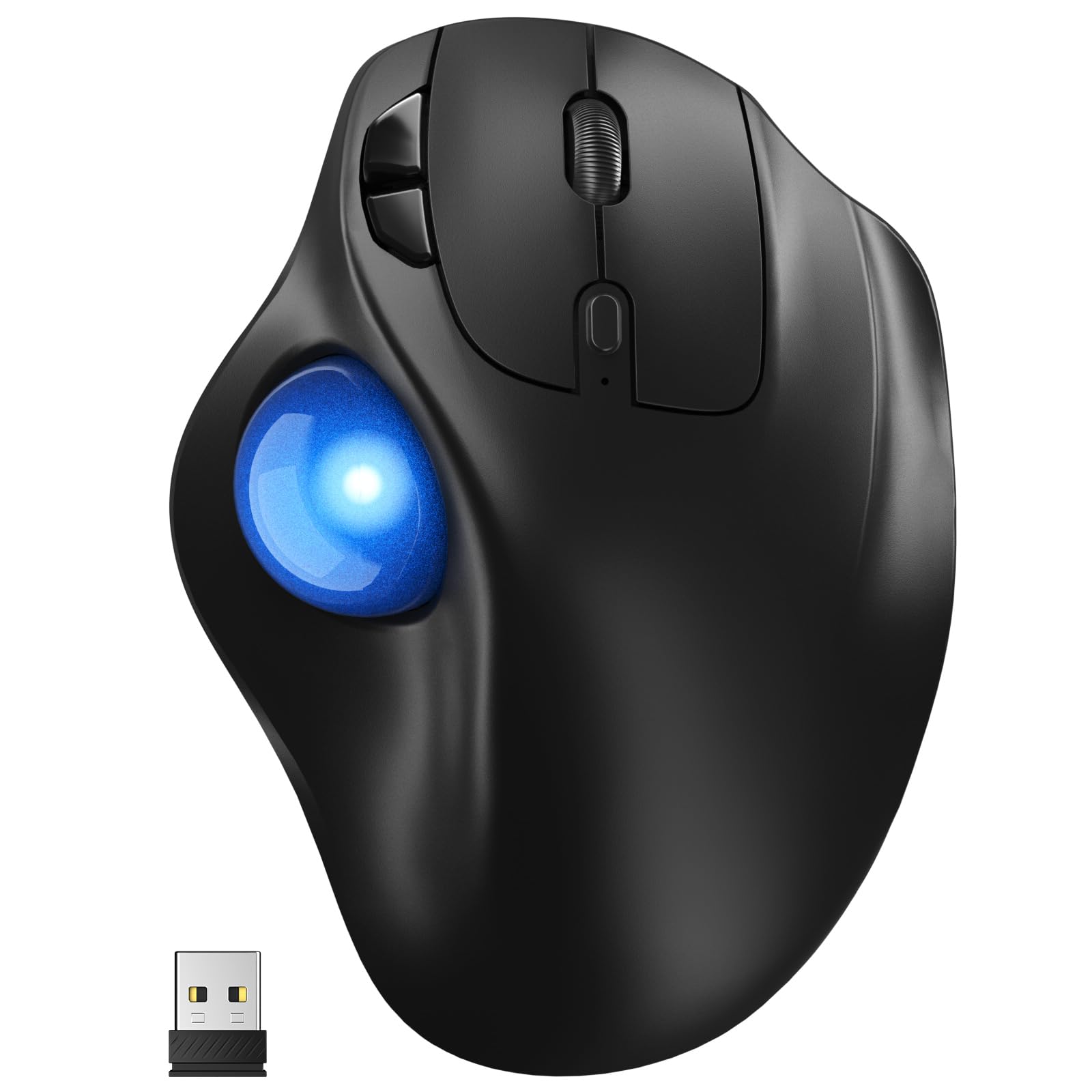 The Yadkbo Ergonomic Wireless Trackball Mouse features a sculpted design for comfort and thumb-driven cursor control.