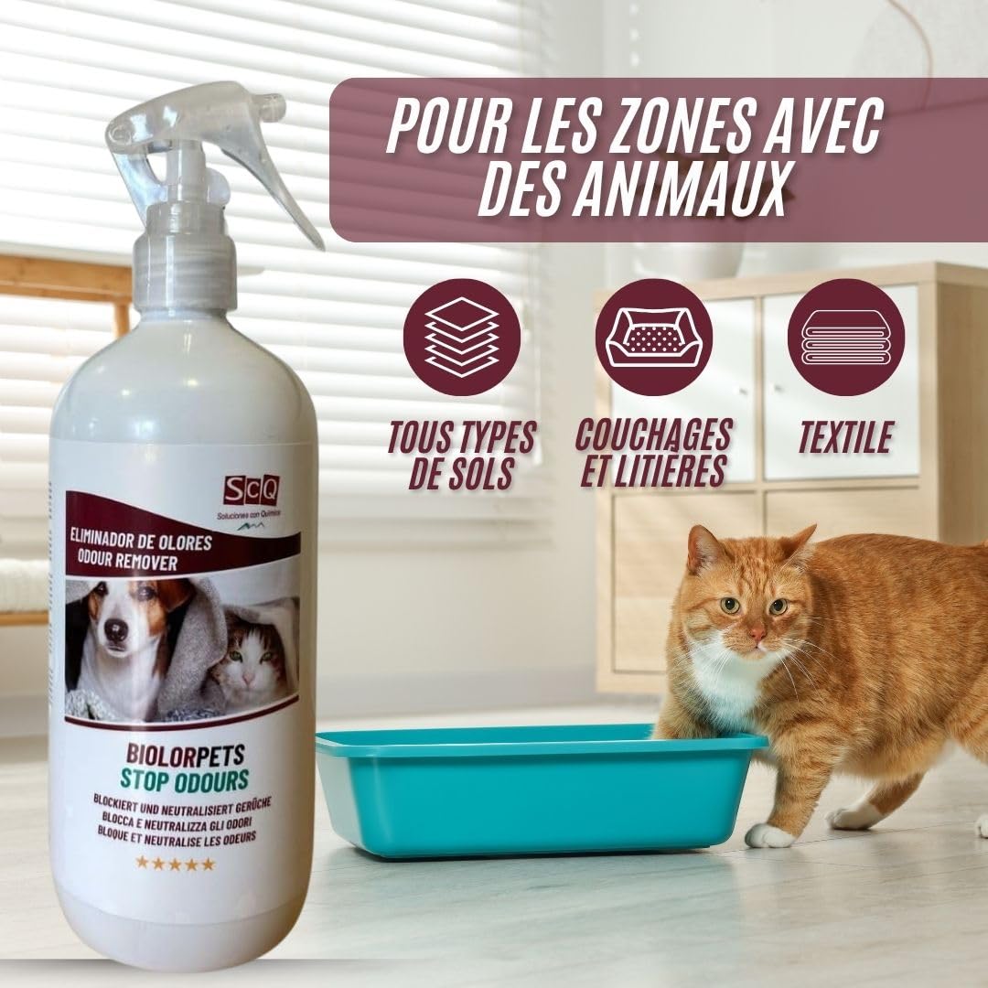 Éliminateur d’Odeurs | Formule Enzymatique et Microbiologique | Neutralise les Odeurs de Chiens et Chats | Élimine les Odeurs d’Urine et de Fèces | Désodorisant pour Maison, Tapis, Litière et Plus