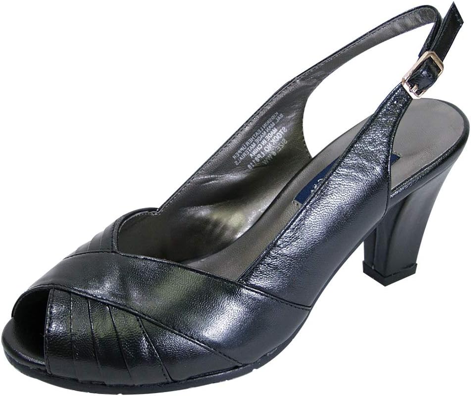 Peerage Daphne (LP8119) Women's Wide Width Peep Toe Pleated Upper Slingback Pumps Black 10