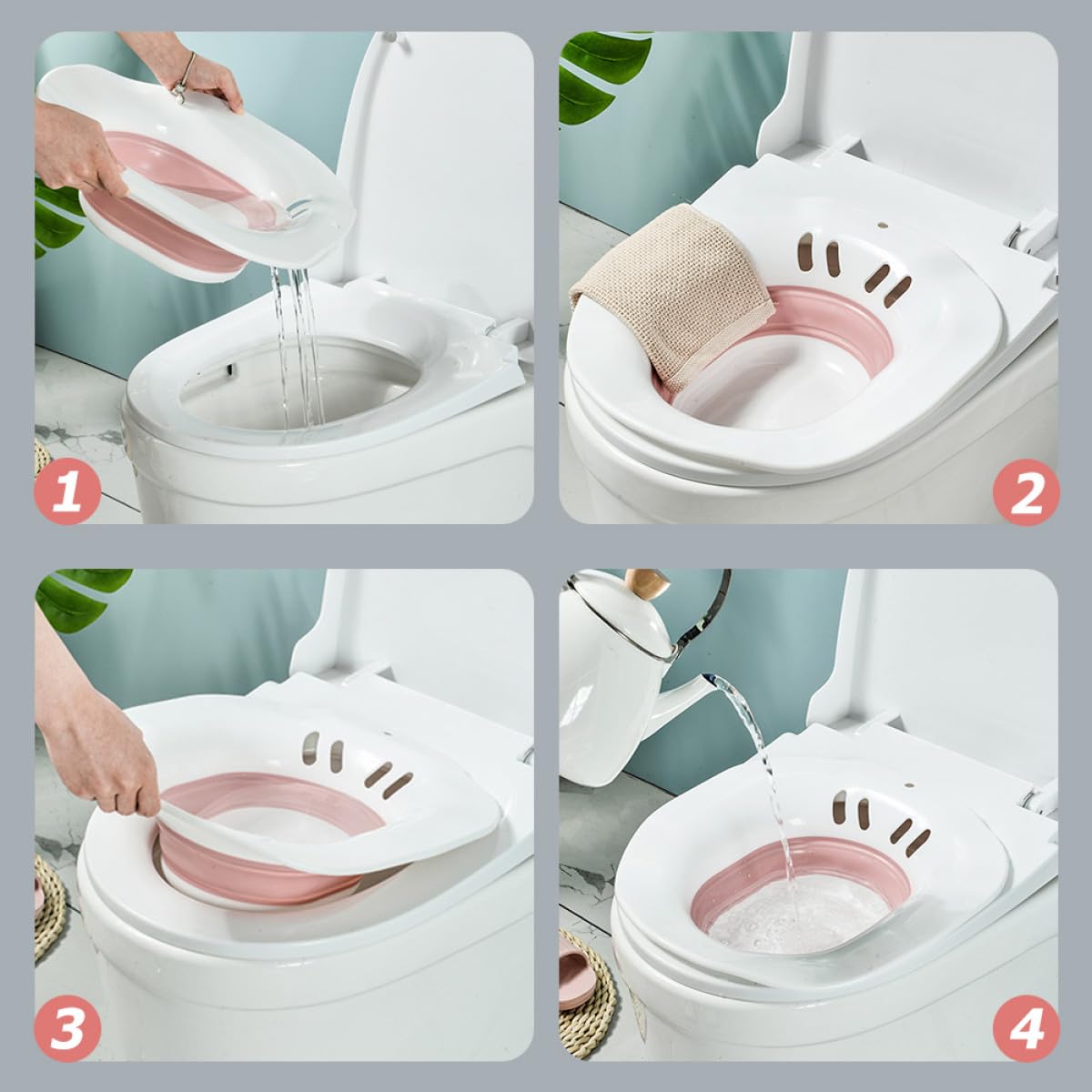 Uonlytech Bassin de Bain de Siège Pliable en Plastique Rose, Surface Lisse, Trou Anti-débordement, Soin Intime pour Post-partum et Patients Couleur Aléatoire