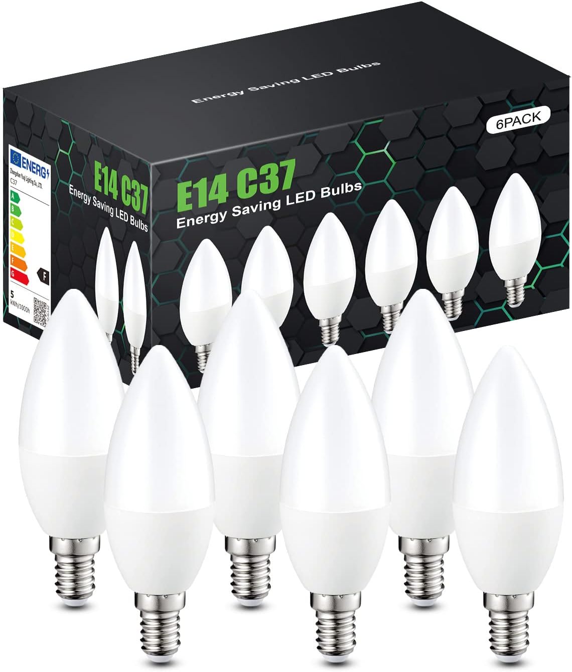 E14 LED Light Bulb, 5W 400 Lumens E14 LED Light Bulb Warm White 3000K, 40W Equivalent SES Small Edison Screw Light Bulbs, CRI 80 Candle Bulb, Non Dimmable - Pack of 6