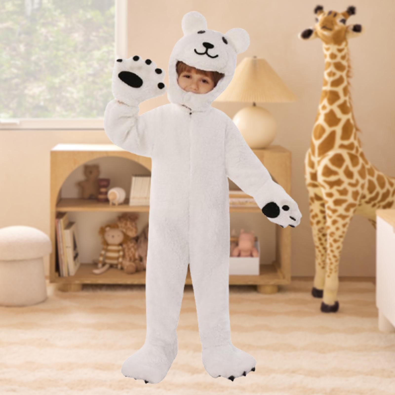 TISHITA Cosplay Jumpsuit Kinder Plüschoverall Kapuzenanzug mit Und Handschuhen Aus Langärmligem Material für Halloween Karneval Familienspiel, M