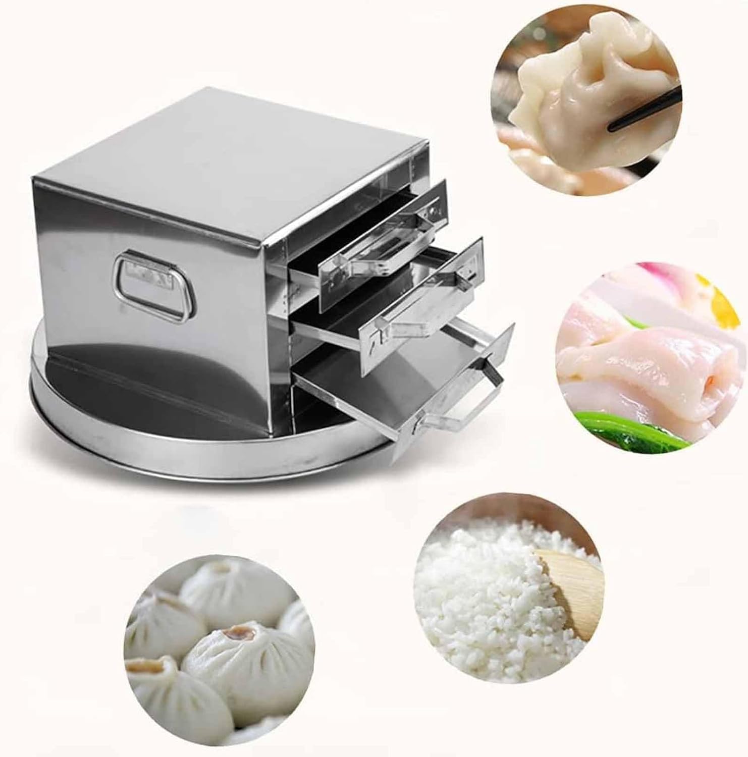 Macchina per rotolo di pasta di riso, vaporiera in acciaio inox con 3 cassetti per cucina domestica, multifunzionale per panini, gnocchi, panini e verdure, facile da usare