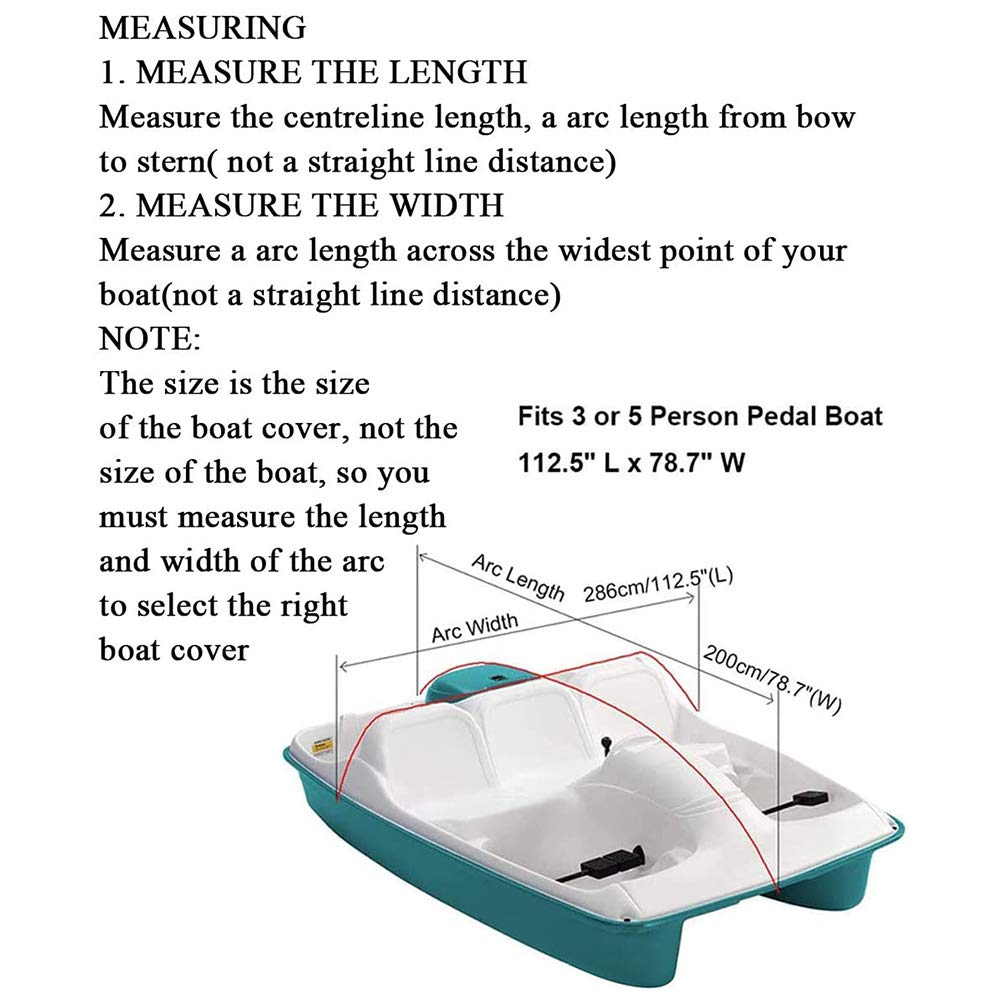 Schutz für Tretboot Persenning Plane Abdeckung, Wasserdicht und UV-beständig Staubschutzschild Passend für 3 oder 5 Personen Tretboot, 286 * 200cm,Schwarz
