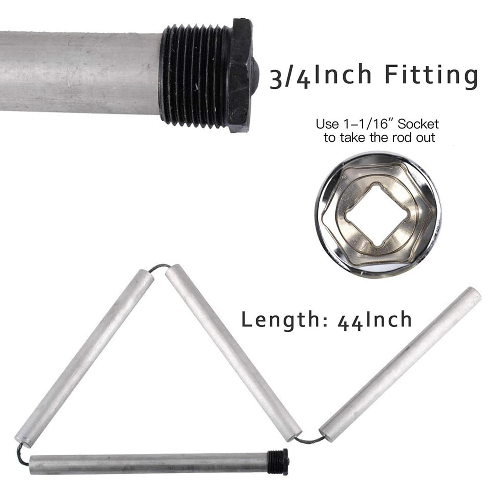 Speesy 2 x RV calentador de agua Magnesio - Anodo Flexible Rod 3/4 NPT correa roscada hexagonal herramienta calentador de agua ánodo magnesio varilla