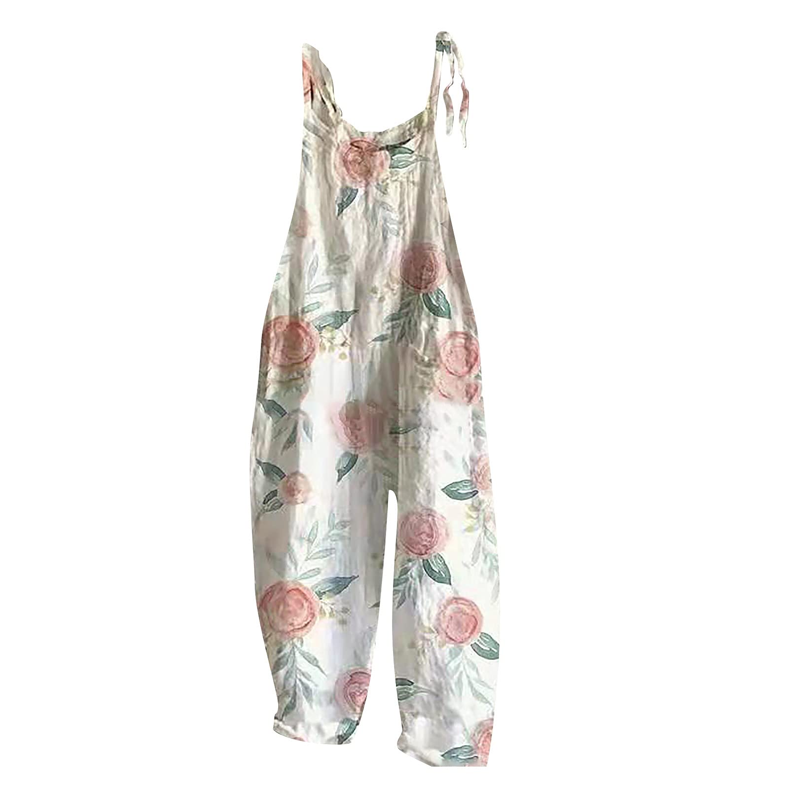 Women' Casual Baggy Solid Color Jumpsuits Wide Leg Overalls Rompers with Pockets