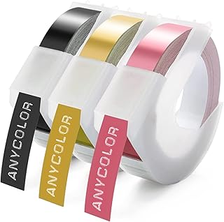 Anycolor Compatible with Dymo Omega Label Tape Replacement for Dymo Embossing Tape 9mm, 3D Embossing Label for Omega S0717930 Junior S0717900 Embossing Label Maker Motex E-101 E-303, Black Gold Pink