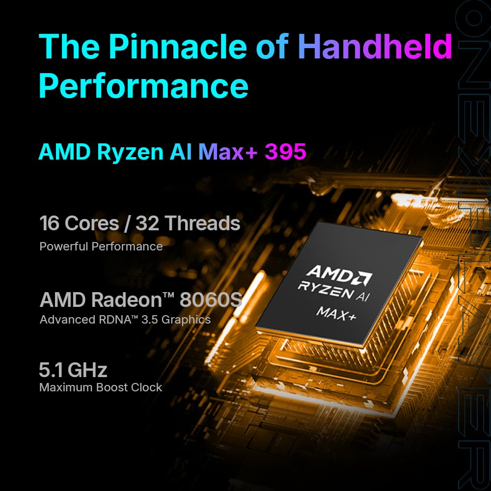 OneXFly Apex - PC portátil de mano para juegos con CPU AMD Ryzen AI Max+395, GPU Radeon 8060S, pantalla de 8 pulgadas y 120 Hz, refrigeración líquida para juegos de PC AAA, Windows 11 (48G + 1 TB)