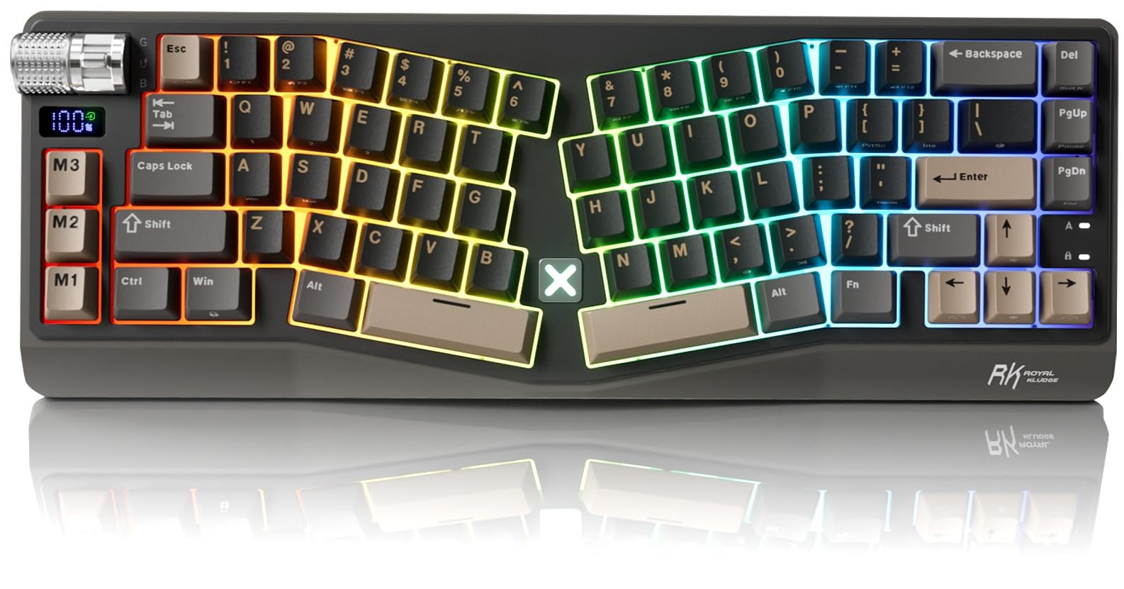 RK ROYAL KLUDGE A70 Wireless Ergonomic Keyboard, Alice Split Mechanical Keyboard w/Bluetooth/2.4GHz/Wired, 65% RGB Gaming Keyboards with Knob and PBT Keycap, Gasket Hot Swappable Linear Cream Switches-picture-12