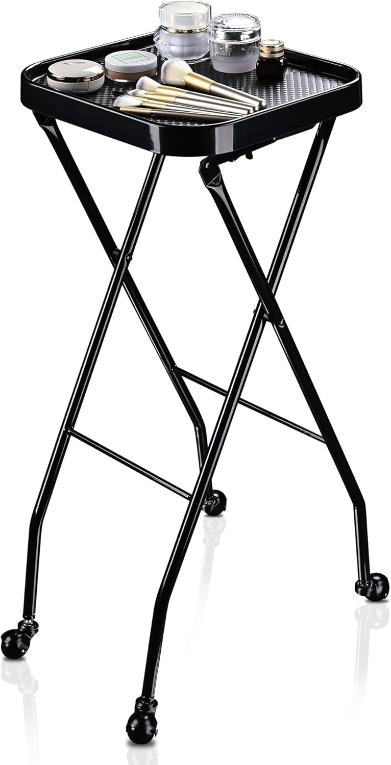 Salon Folding Rolling Tray Station Service Trolley Salon Cart Storage Cart for Barber Shop Medical Tray for Easy Storage