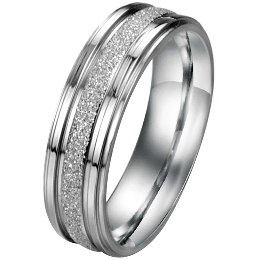 JewelryWe Schmuck 6mm Breite Edelstahl Herren-Ring Partnerringe Sandgestrahlt Hochzeit Band Farbe Silber Größe 57