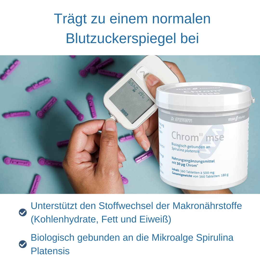 Chrom mit 50 µg Chrom III biologisch gebunden an Spirulina platensis – 360 Tabletten – vegan, ohne Zusätze – in Deutschland produziert & laborgeprüft