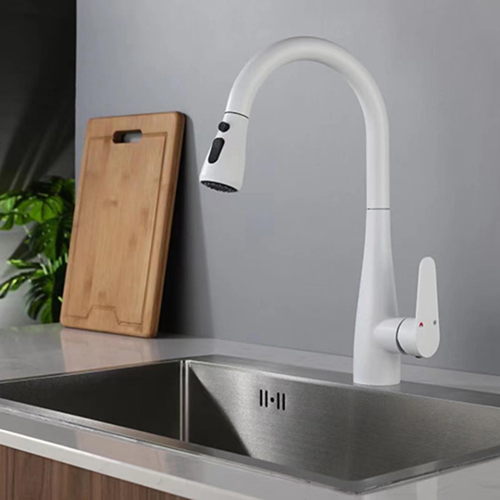 Robinet de cuisine extractible blanc mitigeur d'évier en acier inoxydable