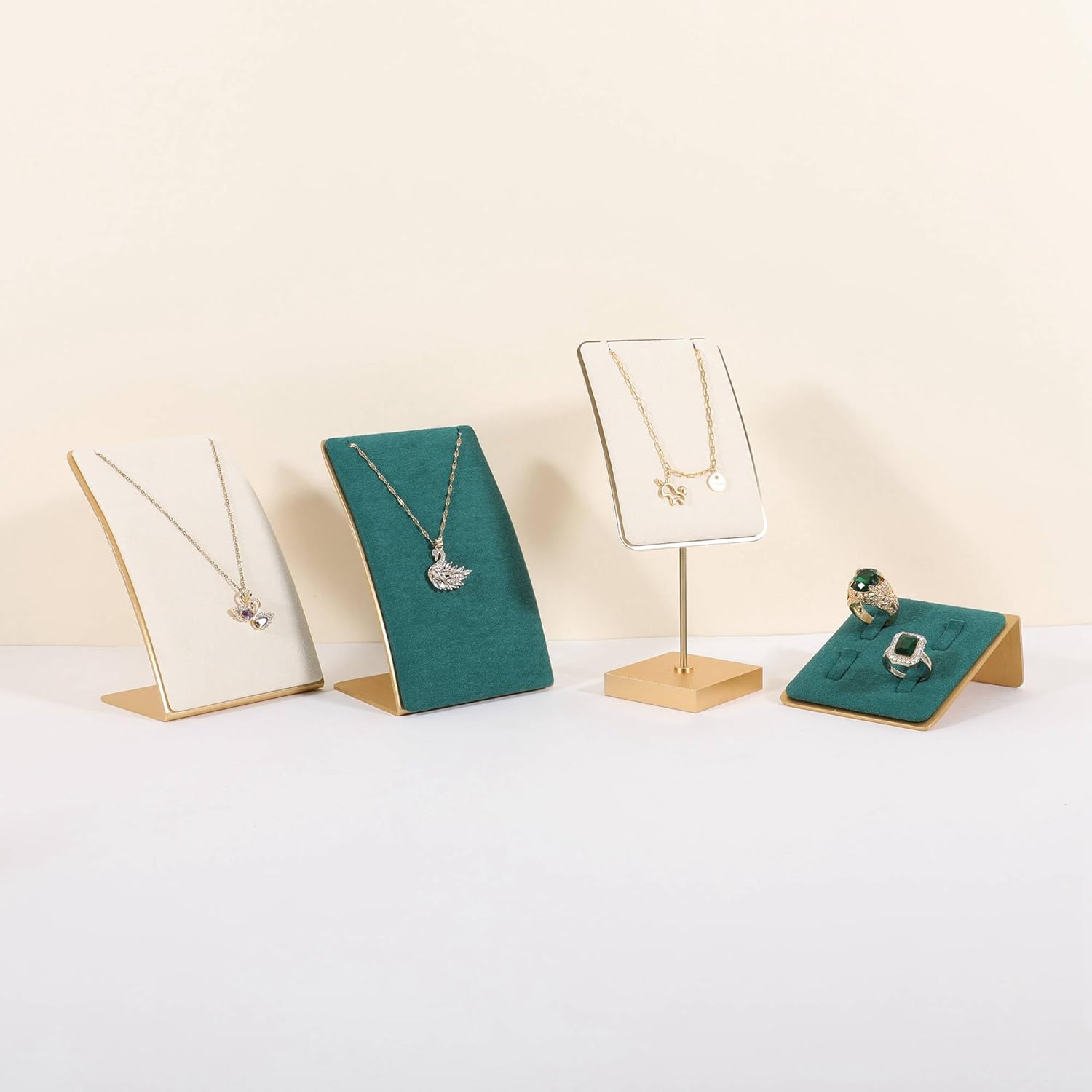 Velvet Necklace Display Stand for selling, Small Necklace Holder for Show, Metal Jewelry Storage Organizer【Beige】