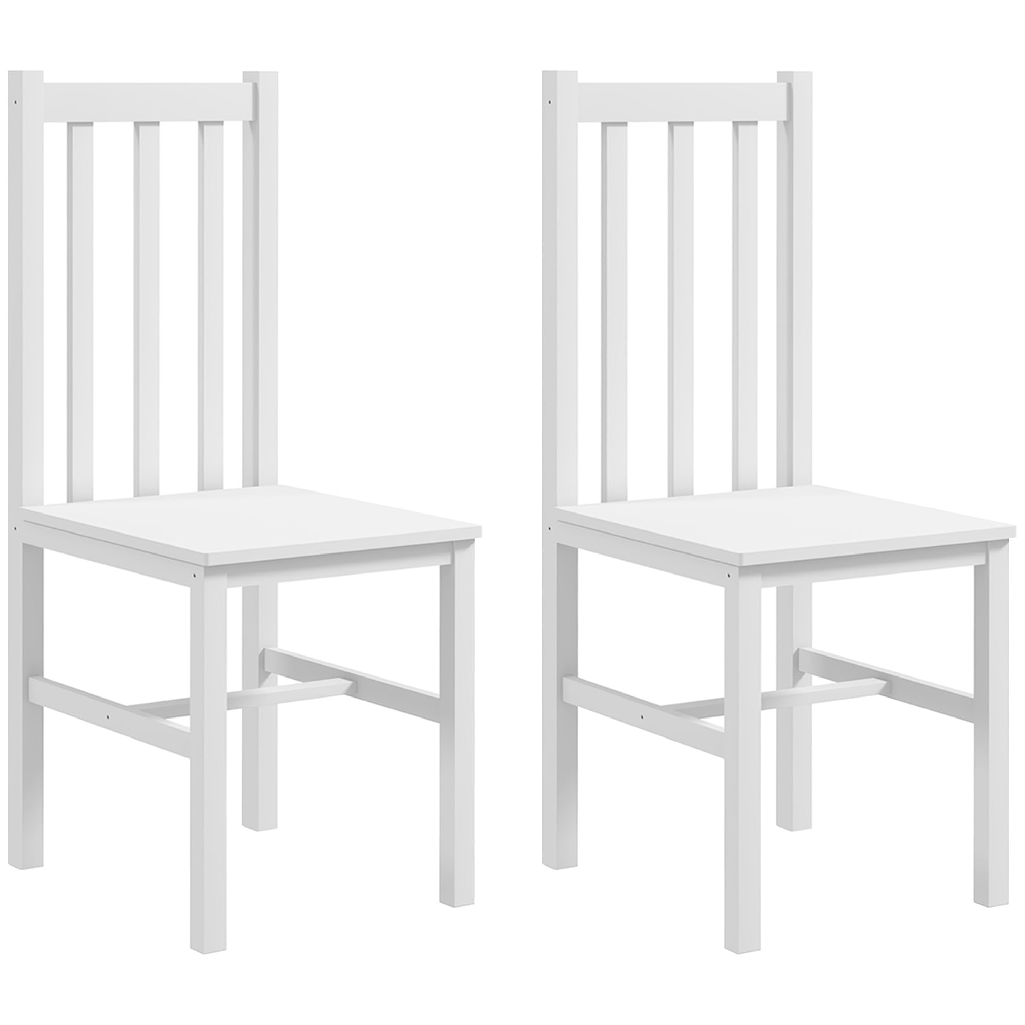 HOMCOM Juego de 2 Sillas de Comedor de Madera de Pino Blanco