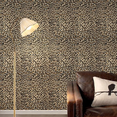 DULEIXUFHEE Cheetah Print Wallpaper Peel and Stick, Leopard Print Wallpaper Modern Self Adhesive Unique Leopard Funky Contact Paper for Bedroom Bathroom Cabinet, Yellow, 17.7''x480''