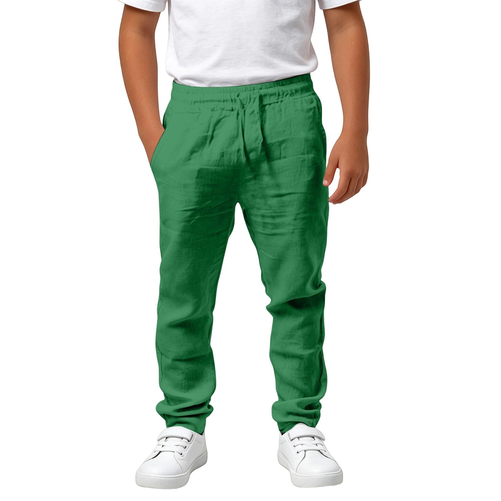 Pantalones de Lino para Niños, Pantalón de Verano para Niños, Pantalones de Algodón y Lino Casuales, Lisos, Largos, Ligeros, Holgados, con Cordón, para Vacaciones, Playa, Uso Diario