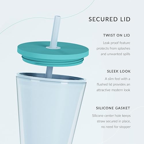 Miniatura 2 de Maars - Vaso clásico de acrílico con tapa y pajilla, vaso de jugo aislado prémium de 10 onzas para niños, vasos de plástico reutilizables de doble