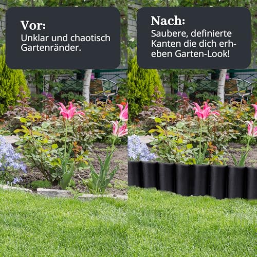 GARDENIX Rasenkante Kunststoff - 2.5m Beeteinfassung Holz, Holzpalisaden Beeteinfassung, Palisaden Beetumrandung, Beetbegrenzung Palisade Anthrazit, Palisade Holzoptik, 10 Module, UV-beständig