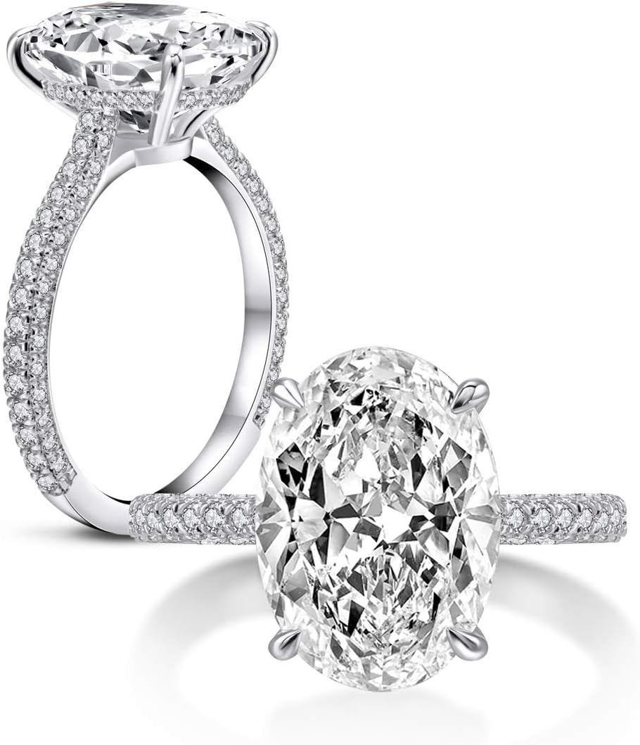 AINUOSHI925 Sterling Silver Women Wedding Rings 5 Carat Oval Cut Cubic Zirconia Engagement Ring
