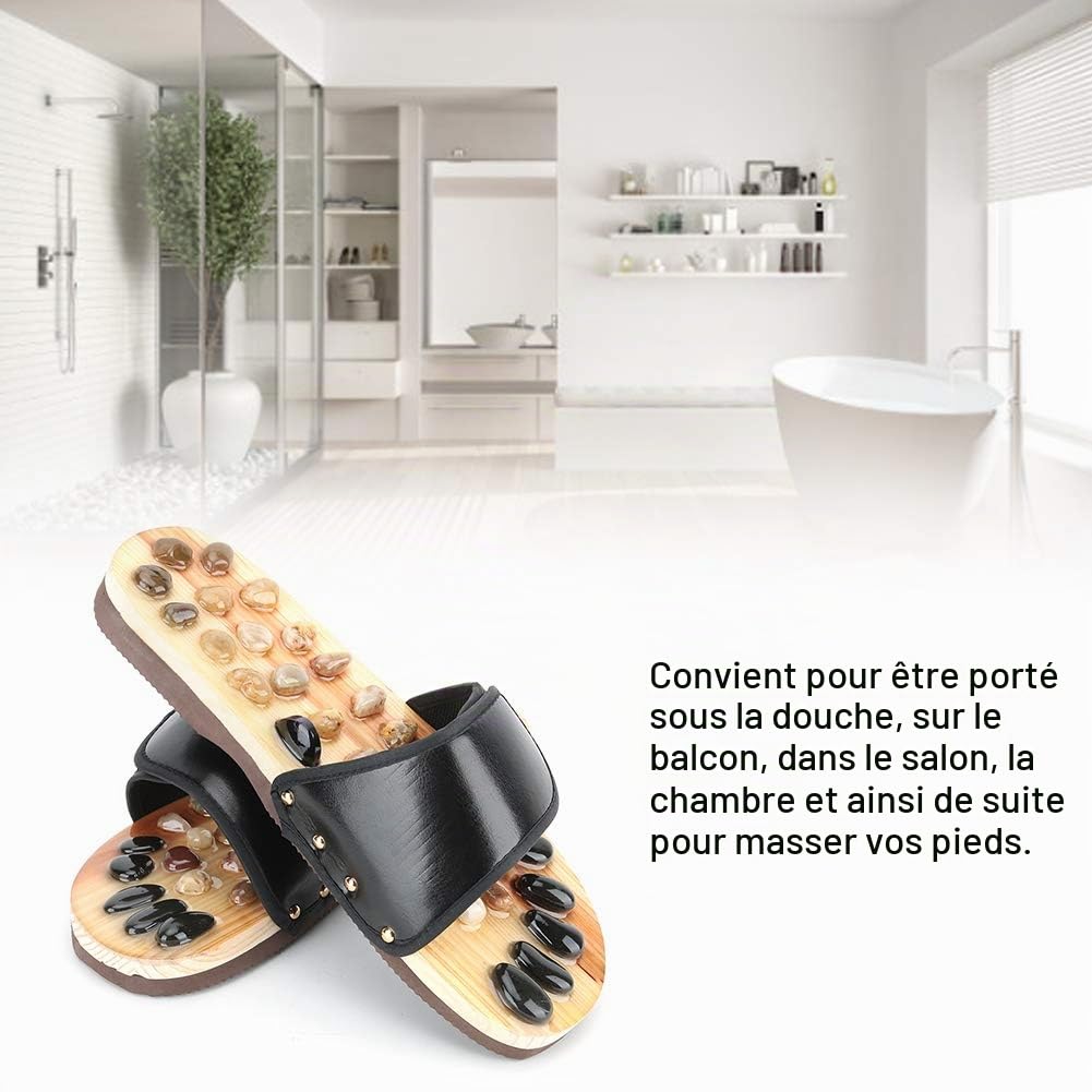 Pantoufles de massage des pieds, sandales d'acupuncture en pierre de galet pieds Relax chaussures tapis relaxant réflexologie outils de massage soins de santé pour(39-40)