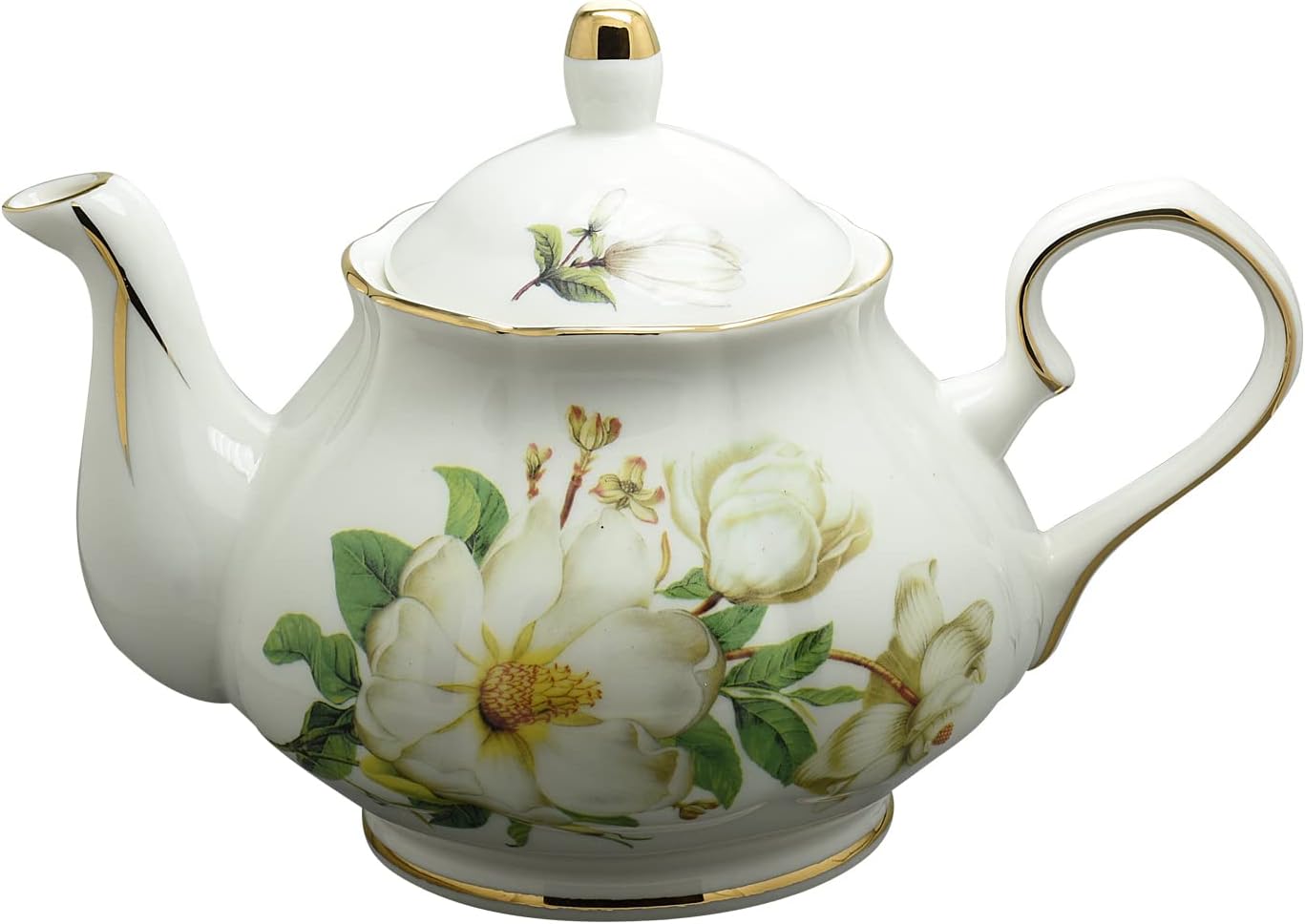 Jomop Ceramic Tea Pot Floral Design White 3-4 Cups 850 ml (Green)
