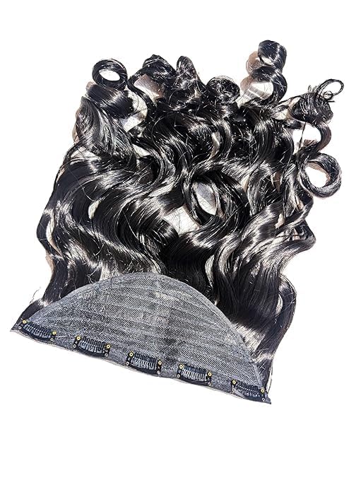 Image of ZAYA Curly Hair Extension for Women & Girls | 5 Clip Synthetic Wavy Hair 22 Inch | Natural Black Wig | Bridal & Party Use (350 G)