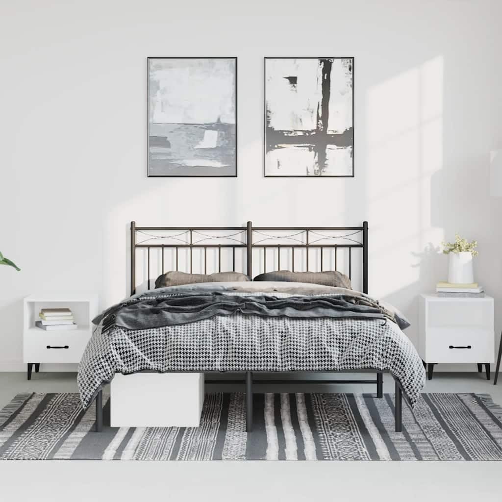 Giroletto con Testiera in Metallo Nero 150x200 cm Letto Singolo con Contenitore Matrimoniale con Imbottita Struttura in Nero con con Testiera 150x200 Singolo Matrimoniale in Letto con Contenitore