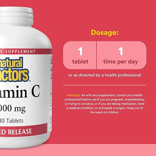 Miniatura 3 de Natural Factors Vitamina C 1000 mg de liberación temporal, apoyo antioxidante para la salud inmune y ósea, 180 tabletas