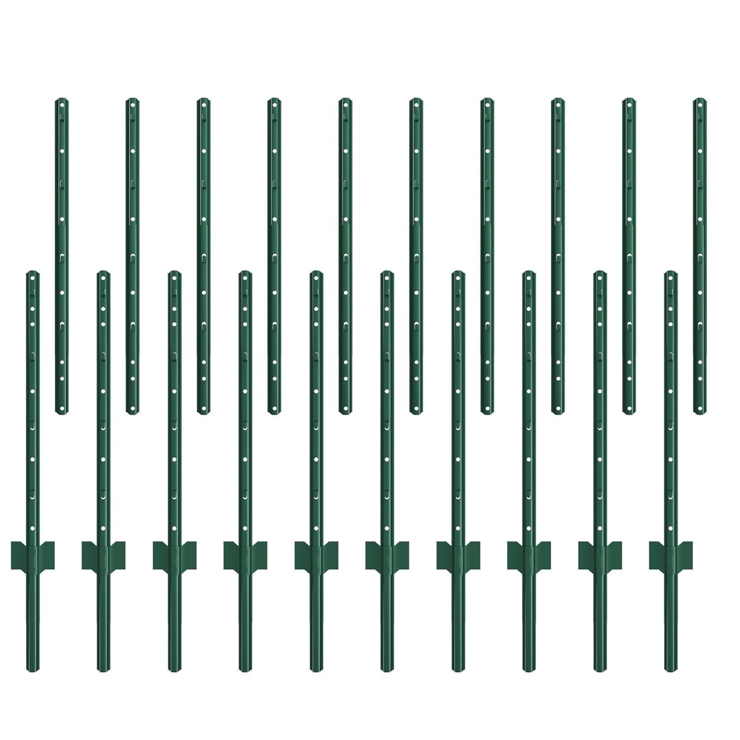 Sptchapn 5ft Metal Fence Post丨Sturdy and Durable Fencing Steel Post - Pack of 10 for Garden Patio and Outdoor Wire U-Shaped Fence Post Green T-Posts (10)