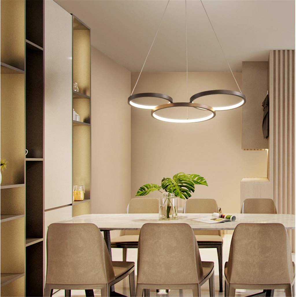 Nowoczesna lampa wisząca LED z pilotem zdalnego sterowania, przyciemniana, z regulacją wysokości, żyrandol do salonu, jadalni, biura, sypialni, lampa sufitowa, 52 x 43 cm, 34 W, trzy pierścienie