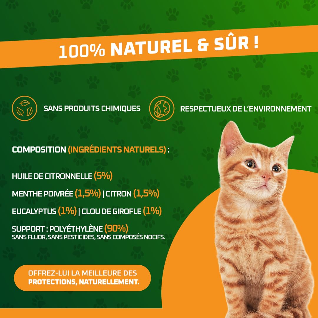 ASRHANE – Collier Préventif Naturel Anti-Tiques & Anti-Puces pour Chat | sans Insecticide | Protection 8 Mois | Résistant à l’Eau | Réglable, Confortable Tous Chats