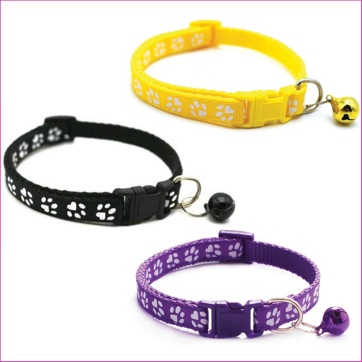 Litvibes Cat Collars Set of 3 with Bell,Kitten & Small Soft Adjustable Collar Safe,Solid Breakaway for Cats & Puppies,Cute Kitty Neckband with Paw Print- (Black,Yellow,Purple) (B0CXV3MBMW) Amazon Price History, Amazon Price Tracker
