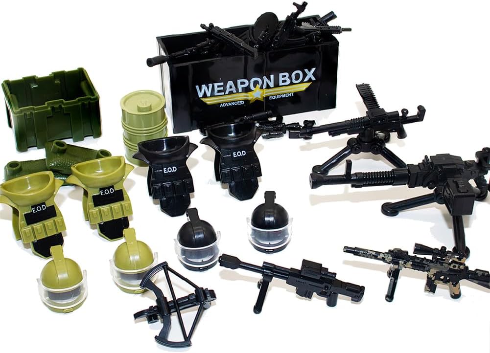 200+ Pcs Military Weapon Pack Accessories Kits Toys, Swat Team Building Block Toys, Military Soldier Style Weapon Sets, Army Equipment Gear Sets, Accessories Compatible with Major Mini figure