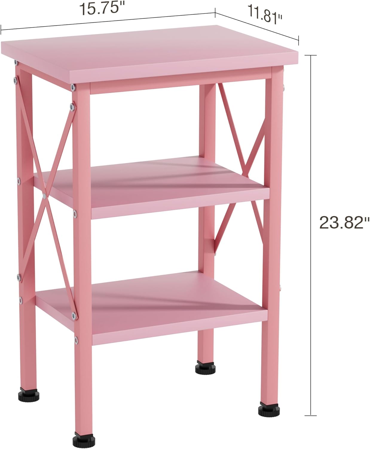 VECELO End Side Table Night Stand,X-Design with Storage Shelf for Bedroom,Living Room,Pink