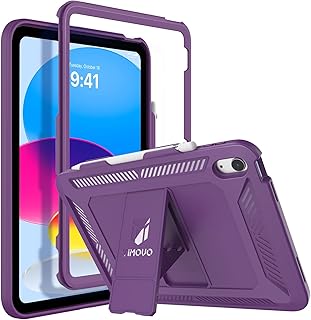 TiMOVO Case for iPad 10th Generation Case 2022, 10th Gen iPad Case with Pencil Holder, Heavy Duty Shockproof Rugged Protective Cover for Kids Girls iPad 10 Case 10.9 Inch 2022 Release, Deep Purple
