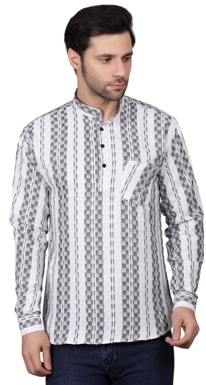 Men's Pure Khadi Cotton Full Sleeves Short Kurta | Regular Fit Ethnic Wear for Festive & Casual Occasions-image-28