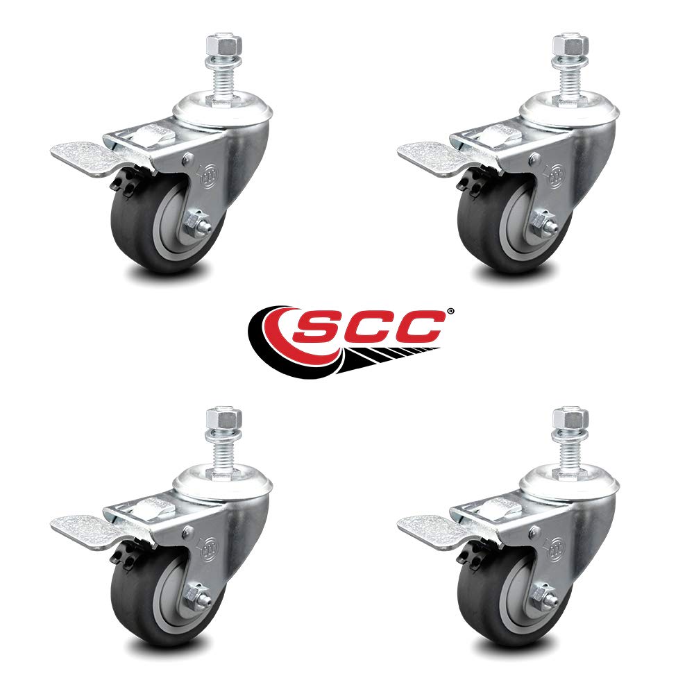 Thermoplastic Rubber Swivel Threaded Stem Caster Set of 4 w/3