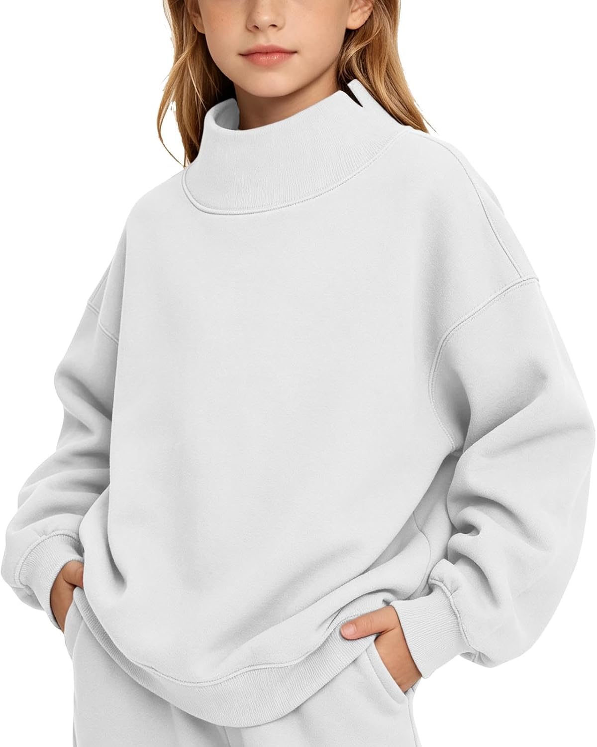 Kids Mock Neck Fleece Sweatshirt Warm Pullover Cute Fall Winter Tops