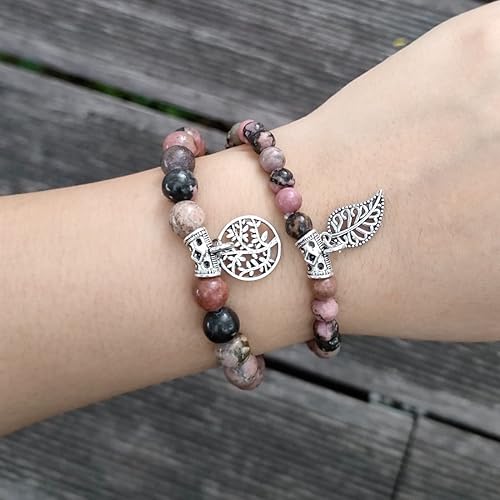 Miniatura 4 de YGLINE Pulseras de piedra curativa de yoga del árbol de la vida, juego de pulseras de reiki de piedra de chakra de loto multicapa, piedra natural de