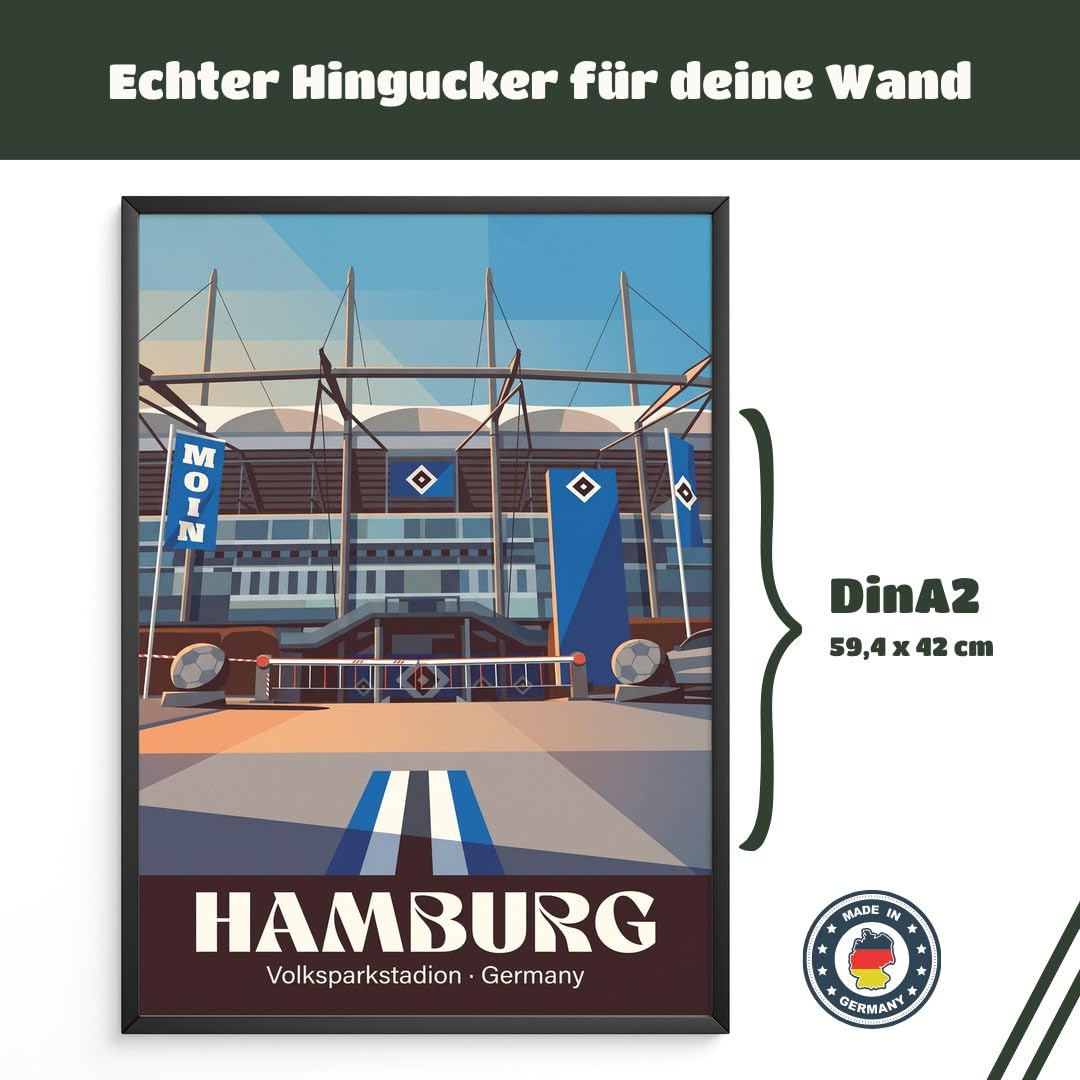 MJ-GRAPHICS® Hamburg Volksparkstadion Poster Fussball A2 mit beigem Rahmen