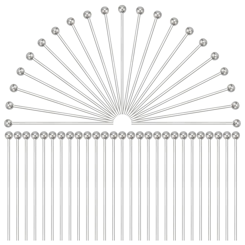 200pcs Head Pins, 20mm 24 Gauge Ball Headpins for Jewellery Making Brass Headpins Bendable Earring Pins for Beading Bracelet Necklace Making Accessories, Platinum