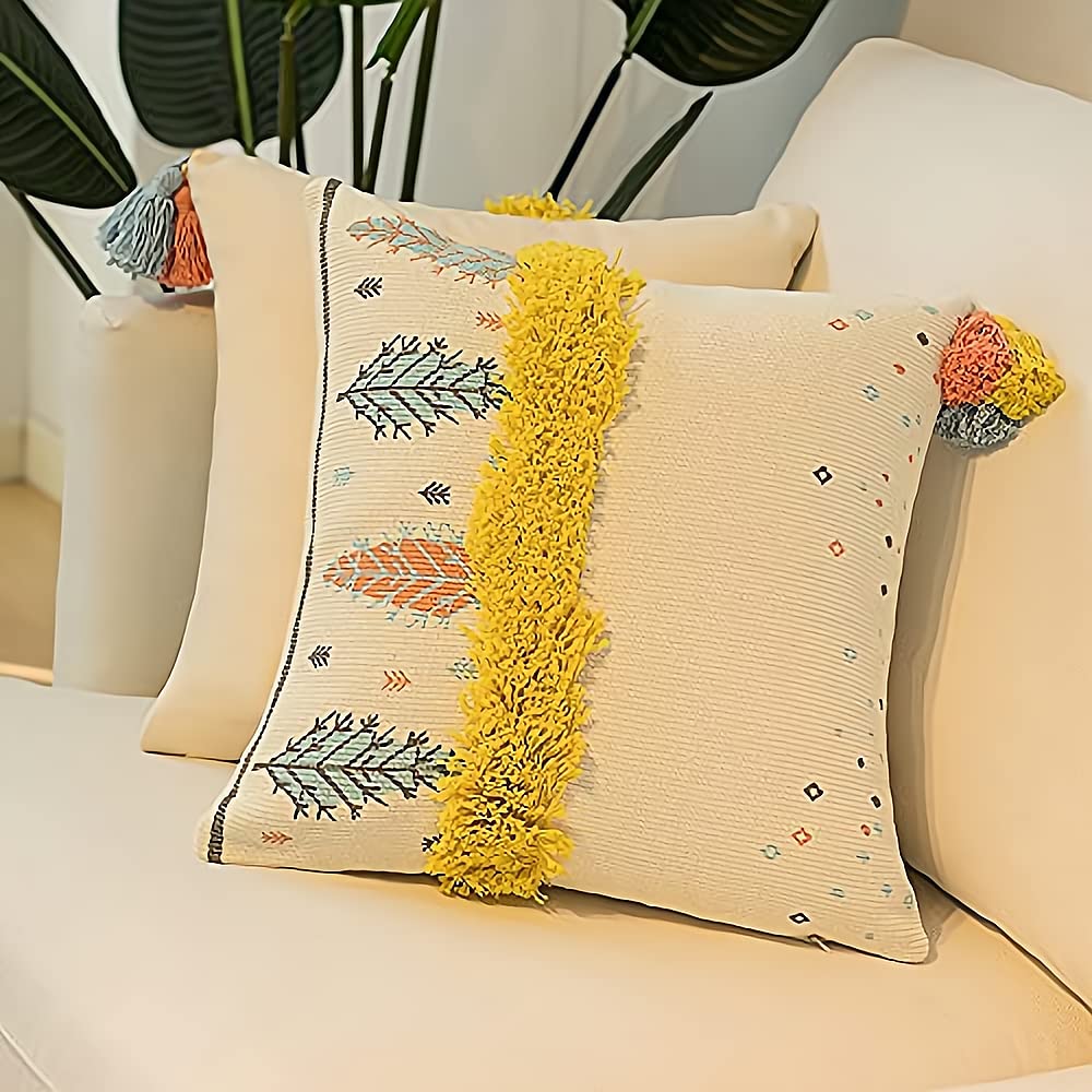 MOCOFO Dekokissenbezug 45x45 Cm – Weicher, Getufteter Bezug Mit Unsichtbarem Reißverschluss, Gelb/creme