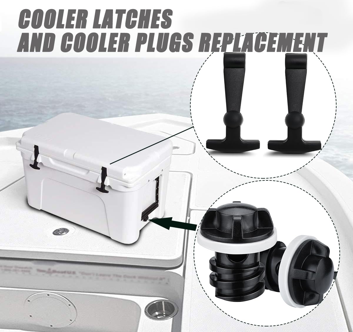 Cooler Latches and Cooler plugs Replacement for Yeti,4-Pack of Replacement Lid Latches,Drain Plug Compatible with Yeti & RTIC Coolers
