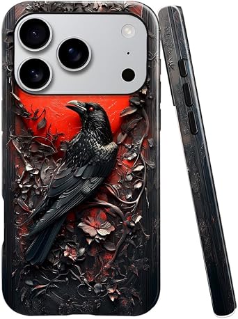 DAIZAG Case Compatible with iPhone 18 Pro/iPhone 17 Pro,Glossy Durable Shock Protection Cover for Girl Women,Crow Bird Moon Gothic Dark Wooden