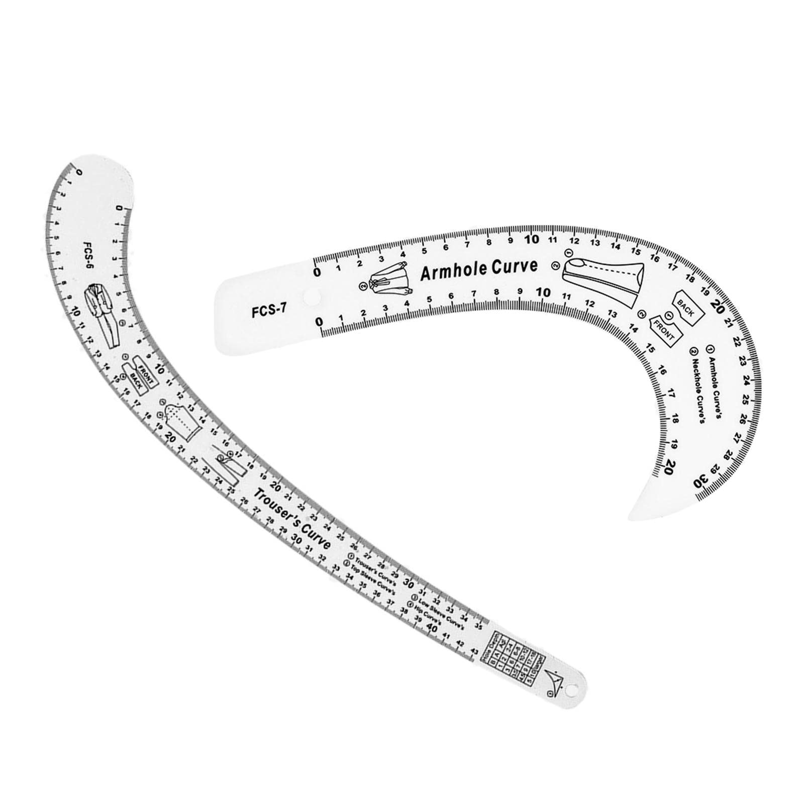 Tachiuwa 2X French Curve Ruler Tailor Acrylic Dress Curve Rulers for Clothing DIY Fashion Design,Dressmaking,Measure, Pattern Template Making, Sewing Ruler